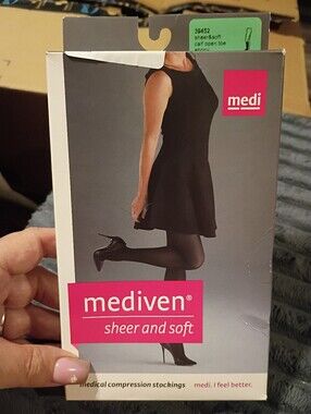 Mediven Sheer & Soft Compression Stockings - Calf High, Open Toe Ebony Size II
